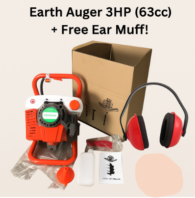 Earth Auger 3HP (63cc) with 200mm Drill + FREE Ear Muff