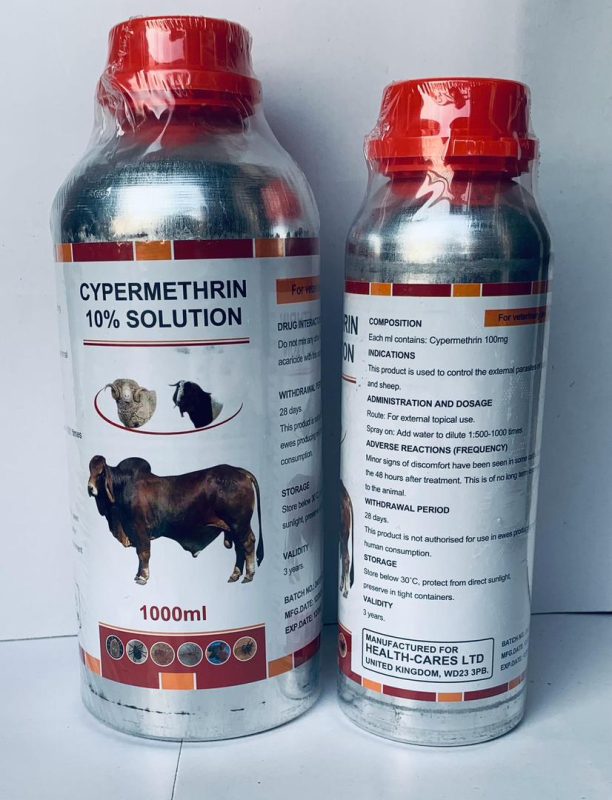 Cypermethrin 10% Solution – Powerful External Parasite Control for Livestock (1000ml)